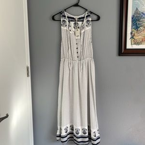 NWT Lucky Brand midi dress, blue/white, XS